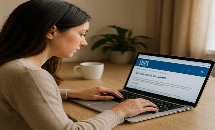 Donna al pc nel sito dell'INPS 