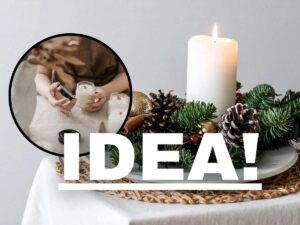 sfondo centrotavola natalizio con tondo decoupage e scritta idea!