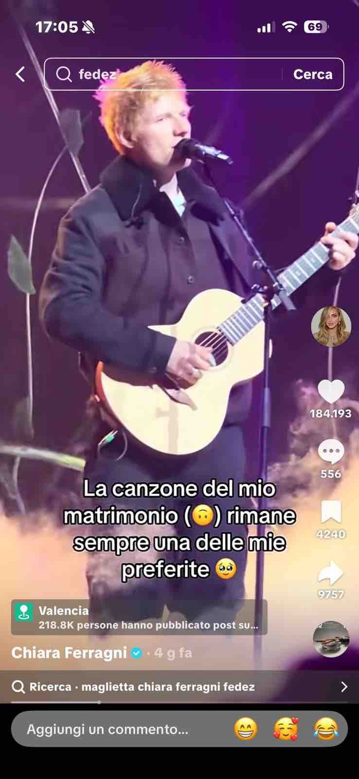 Chiara Ferragni, post su Ed Sheeran 