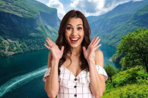 Fiordo e ragazza stupita