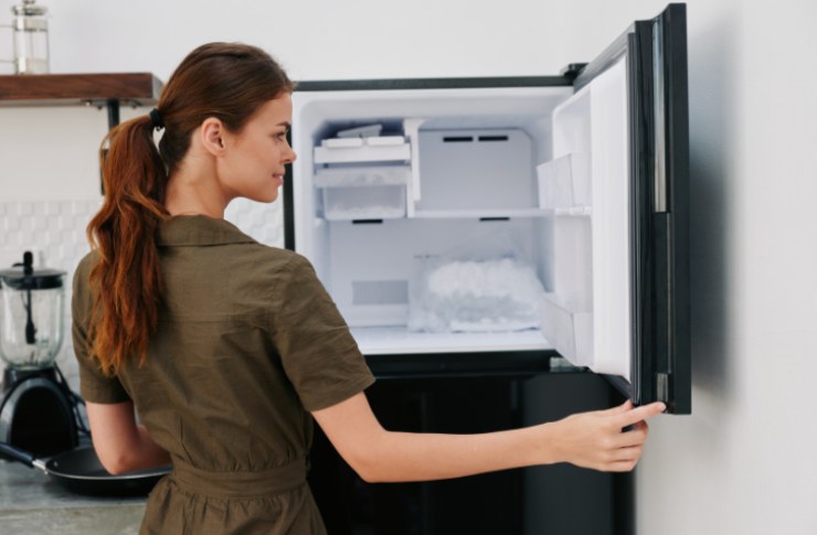 donna che apre il freezer