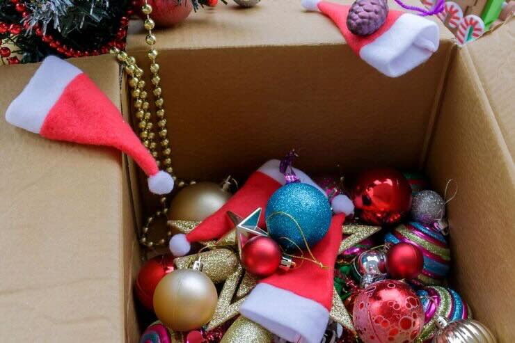 Scatolone con decorazioni Natale 