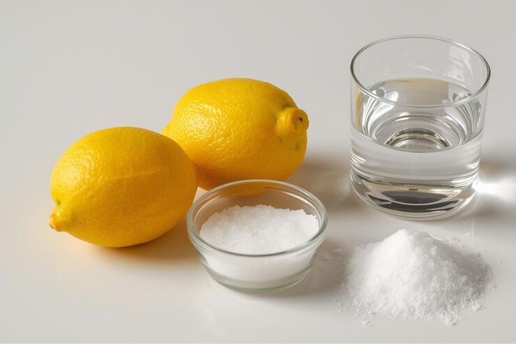 Limone, sale, bicarbonato, acqua