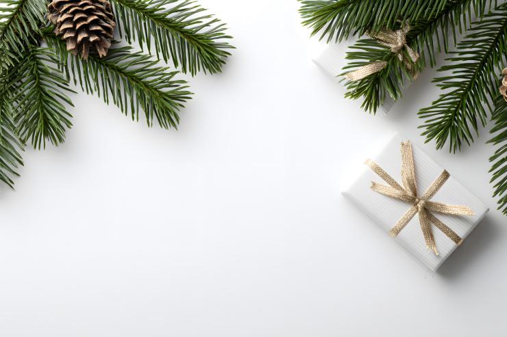 pacchetto regalo e rami abete