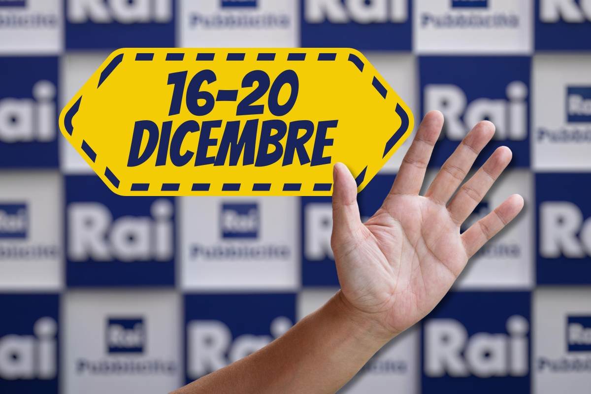 Rai, scritta 16-20 dicembre, mano che saluta