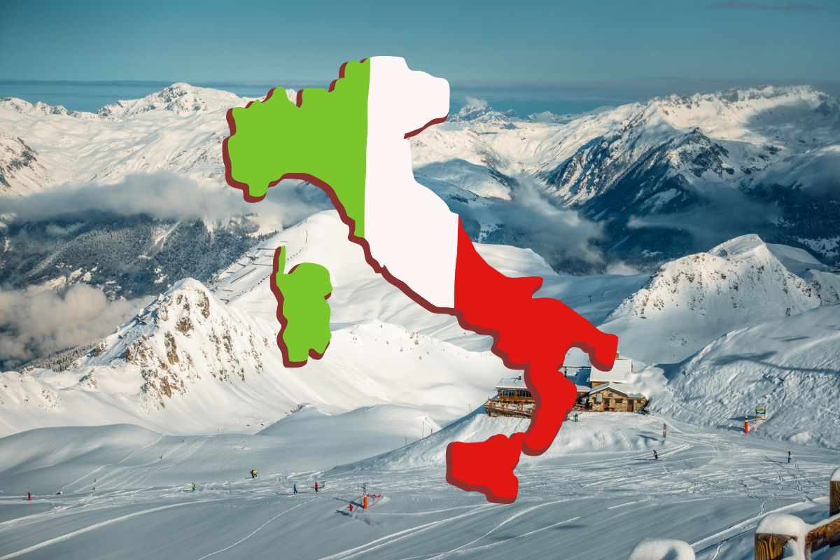 montagna innevata e rappresentazione grafica dell'Italia